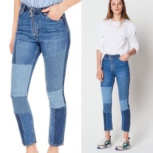 Sandro Hani High Rise Patchwork Cropped Jean 38